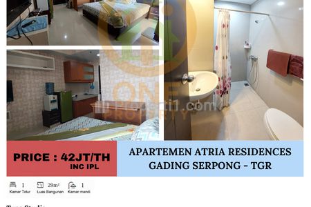 Disewakan Apartment Atria Residences Gading Serpong, Tangerang - Studio Semi Furnished