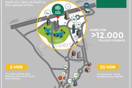 Jual Apartemen Pacific Garden Campus Town Alam Sutera Tipe Studio Furnished - Free PPN 100% Hanya di Bulan Juni 2025