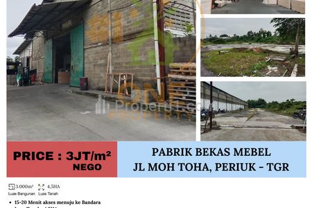 Jual Pabrik Bekas Mebel, Jl Moh Toha, Kel. Periuk - Kota Tangerang
