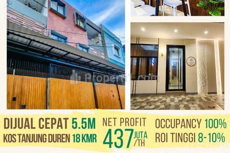 Dijual Rumah Kost 18 Kamar di Jalan Tanjung Duren Timur, Jakarta Barat