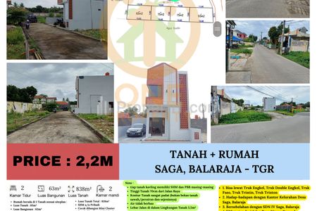 Dijual Tanah + 1 Bangunan Rumah di Saga, Balaraja - Tangerang