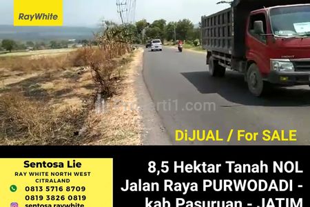 Dijual Tanah 8,5 ha Nol Jalan Raya Purwodadi - Pasuruan - Jawa Timur - Akses Kontainer- Row Jalan Lebar Cocok Buat Industri, Gudang, Pabrik