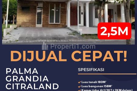 DIJUAL RUMAH CORNELINE, CLUSTER PALMA GRANDIA, CITRALAND, SURABAYA