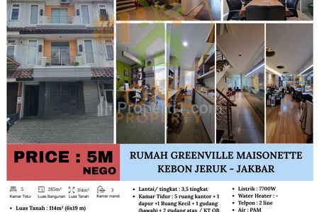 Dijual Rumah di Komplek Green Ville Maisonette, Kebon Jeruk - Jakarta Barat