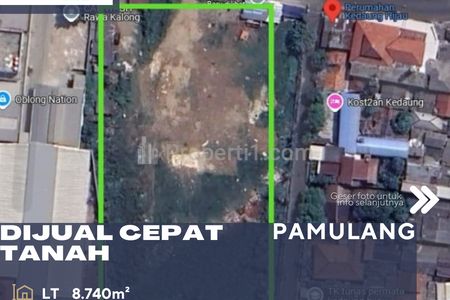 Dijual Tanah Kosong Lokasi Strategis Samping Jalan Raya Utama di Pamulang Tangerang Selatan