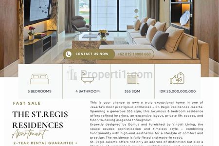 FAST SALE Apartment The St.Regis Jakarta Residences, 3+1 BR 355sqm, Nicely Furnished and Decorated, Ready to Move in or Rent Out, BEST PRICE