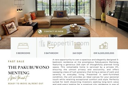 FAST SALE : The Pakubuwono Menteng, 3BR INSIDE Layout, READY to Move in, RARE Find, TERMURAH
