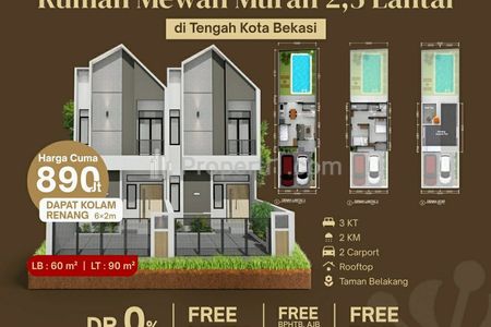 Dijual Rumah Inden 2,5 Lantai Bonus Kolam Renang di Kota Bekasi