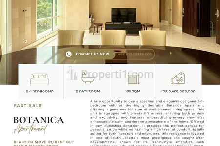 FAST SALE: Botanica Apartment, 2+1BR 195sqm, Harga Termurah and Ready to Move In!