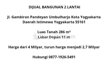 Jual Gedung 2 Lantai di Jl. Gambiran Pandeyan, Kec. Umbulharjo, Kota Yogyakarta, Daerah Istimewa Yogyakarta 55161