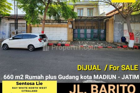 Dijual Rumah Jalan Barito - Kota Madiun Strategis Lokasi Komersial Area - Garasi Carport Masuk 6 Mobil Plus Bangunan Gudang - Cocok Buat Segala Usaha