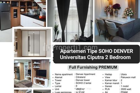 Dijual Apartemen Soho Denver CitraLand Surabaya Tipe 2 Bedroom Full Furnished Selangkah Universitas Ciputra, Hokky Buah