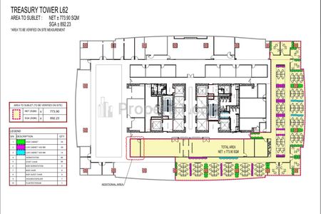 Sewa Ruang Kantor Treasury Tower Semi Furnish Lantai 62 Luas Net 803 Meter di SCBD Sudirman, Dekat Senopati, Kebayoran Baru, Jakarta Selatan