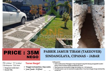 Dijual Pabrik Take Over Jamur Tiram, Sindanglaya, Cipanas, Cianjur, Jawa Barat