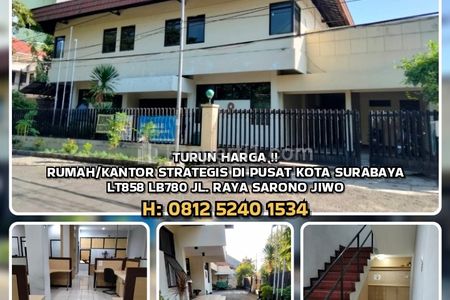 Dijual Rumah Kantor Strategis di Tenggilis Mejoyo, Surabaya, LT 858m2 LB 780m2 Tepi Jalan Besar