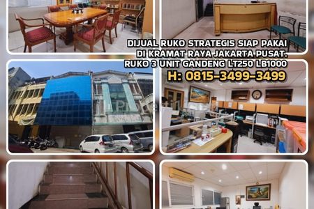Ruko Dijual Murah di Kramat Raya Jakarta Pusat, Lokasi Strategis, Siap Huni, LT 250m² LB 1000m² HGB - 3 Unit Gandeng