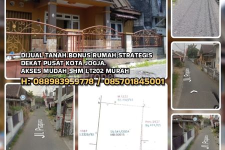 Dijual Tanah Bonus Rumah Dekat Pusat Kota Jogja, SHM LT202m2, Strategis Dekat Kampus, Sekolah, Fasum Lokasi Gedongkiwo Yogyakarta