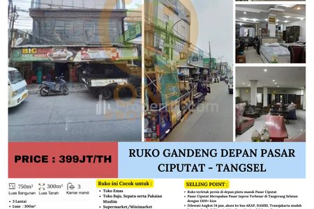 Disewakan Ruko Depan Pasar Ciputat - Tangerang Selatan