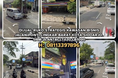 Jual Ruko Strategis Pinggir Jalan Ponti Lingkar Barat Sidoarjo SHM 2 Lantai LT 420 LB 1000 Murah