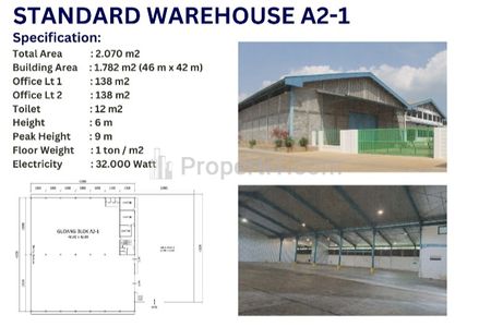 Sewa Gudang Siap Pakai Luas 2070 m2 Bangunan 1782 m2, Ada Office 2 Lantai di Kawasan Industri Raya Kalijati, 15 km dari BYD Subang, Jawa Barat