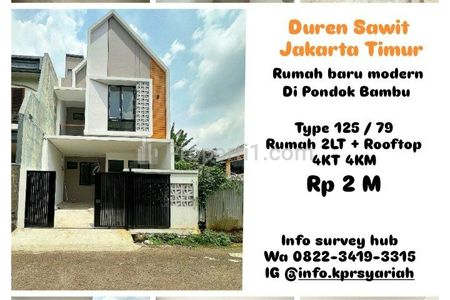Dijual Rumah Baru 2 Lantai Bonus Rooftop di Pondok Bambu, Duren Sawit, Jakarta Timur