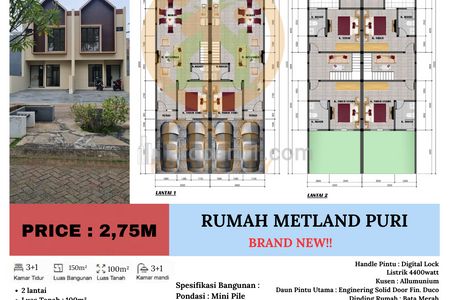 BRAND NEW!! Dijual Rumah di Metland Puri, Cipondoh - Tangerang
