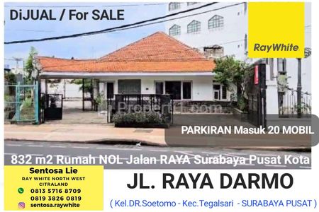 Dijual / Disewakan Rumah 832 m2 di Raya Darmo, Dr. Soetomo, Tegalsari, Surabaya Pusat - Hadap Nol Jalan Raya Kembar Komersial - Tidak Cagar Budaya
