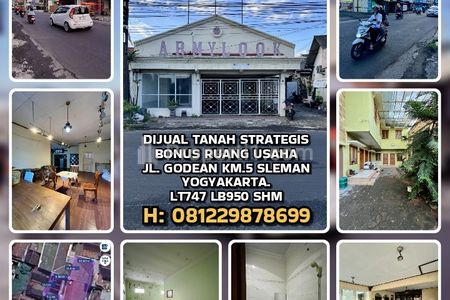 Dijual Tanah Strategis Bonus Ruang Usaha di Jl. Godean Km 5 Sleman Yogyakarta, LT 747 LB 950 SHM Lokasi Istimewa