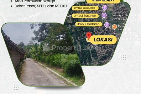 Jual Tanah SHM Murah 900Ribu/m2 di Jatinom Klaten - Dekat Wisata Umbul Gedaren dan Susuhan