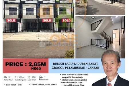 Jual Cepat Rumah Baru Sisa 1 Unit di Tanjung Duren Barat, Grogol Petamburan – Jakarta Barat
