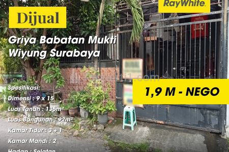 Dijual Rumah Griya Babatan Mukti Wiyung Surabaya