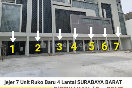 Disewakan 7 Unit Ruko Baru Modern 4 Lantai di Raya Satelit Indah, Sukomanunggal, Surabaya Barat - Hadap Jalan Raya Kembar Komersial