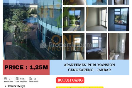Dijual Apartemen Puri Mansion, Cengkaren, Jakarta Barat - 3 BR Unfurnished