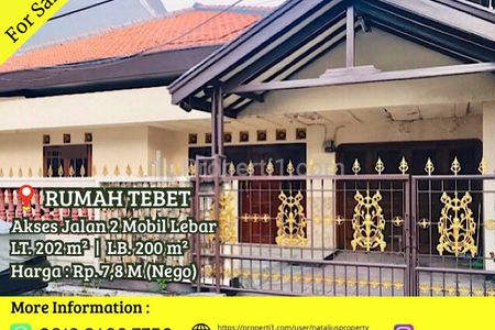 Jual Rumah di Tebet Barat Jakarta Selatan Lokasi Sangat Strategis Nyaman Jalan 2 Mobil Lebar