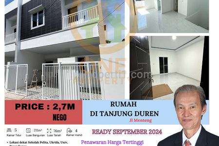 Dijual Rumah (PEMILIK JUAL CEPAT) Indent di Jl Menteng, Tanjung Duren - Jakarta Barat