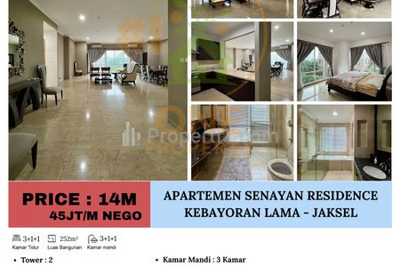 Dijual Apartemen Senayan Residence, Kebayoran Lama, Jakarta Selatan - 4+1 BR Furnished