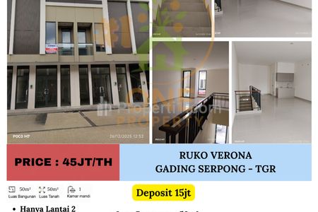 Disewakan Ruko Verona, Gading Serpong - Tangerang