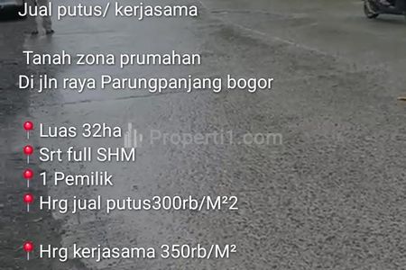 Jual Tanah SHM Luas 32 Hektar, Cocok Bangun Rumah Subsidi di Raya Parung Panjang, Jalur Angkot, Bogor, Jawa Barat