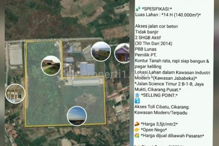 Dijual Lahan Kosong - Zonasi Industri di Kawasan Jababeka Bekasi dengan Harga Murah
