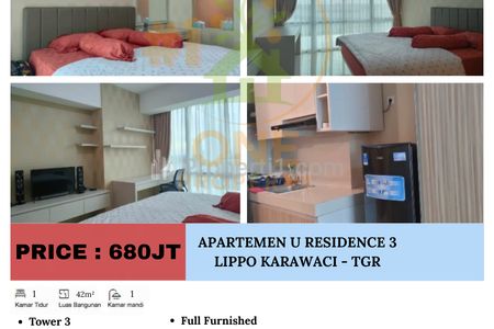 Dijual Apartemen U Residence 3 - Lippo Karawaci, Kelapa Dua, Tangerang - Studio Furnished