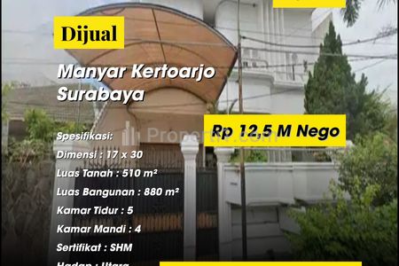 Dijual Rumah Mewah Kawasan Elit Strategis Manyar Kertoarjo Mulyosari Surabaya Timur