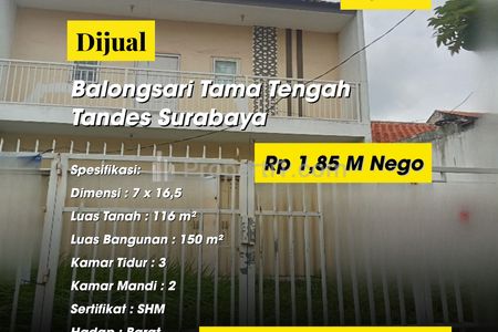Dijual Ruko Daerah Strategis Padat Penduduk Balongsari Tama Tengah Tandes Surabaya Barat