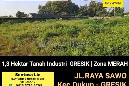 Dijual 1,3 Hektar Tanah Industri Gresik Jatim - Hadap Nol Jalan Raya Sawo - Kecamatan Dukun - Gresik - Zona Merah - Area Industri
