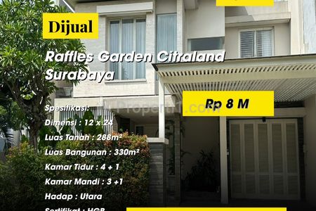Dijual Rumah Mewah Elit Lokasi Strategis Citraland Raffles Garden Lakarsantri Surabaya Barat
