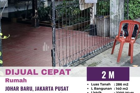 Dijual Rumah 2 Lantai Asri Bagus di Johar Baru Jakarta Pusat