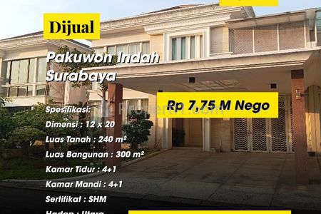 Dijual Rumah Mewah Elit Lokasi Strategis Pakuwon Indah Lakarsantri Surabaya Barat