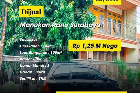 Dijual Rumah Manukan Ranu Tandes Surabaya Barat