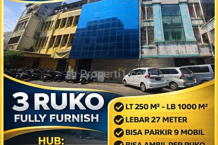 Jual Cepat Ruko Strategis di Pusat Bisnis Jakarta, 3 Ruko Gandeng Fully Furnish Siap Pakai LT 250 LB 1000 Parkir Luas Harga Nego Bisa Dibeli Per Unit