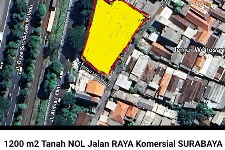 Dijual Tanah Nol Jalan Raya A Yani, Jemur Wonosari, Gayungan, Komersial Area Surabaya Selatan - Hook 2 Sisi Jalan - Row Jalan RAYA Lebar