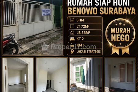Dijual Rumah Siap Huni di Benowo Surabaya, Rumah SHM LT72 LB36 KT2 KM2 Strategis Aman Nyaman Harga Murah Masih Bisa Nego
